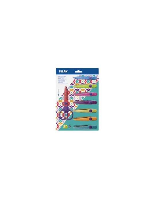 Blister pack zig-zag scissors with 8 interchangeable blades