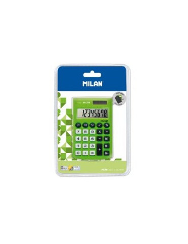Blister pack green 8-digit pocket calculator, with cover
