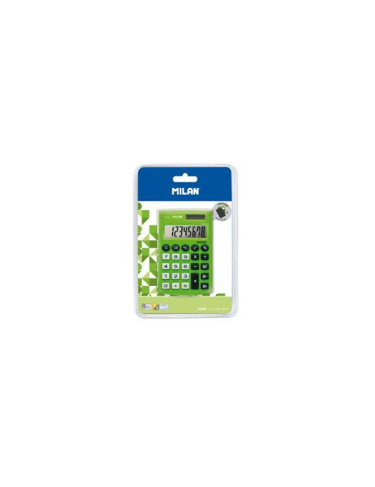 Blister pack green 8-digit pocket calculator, with cover