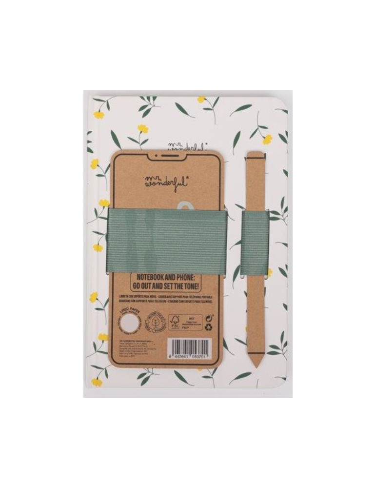 A5 notebook with mobile strap flowers + green elastic band - Ringtones