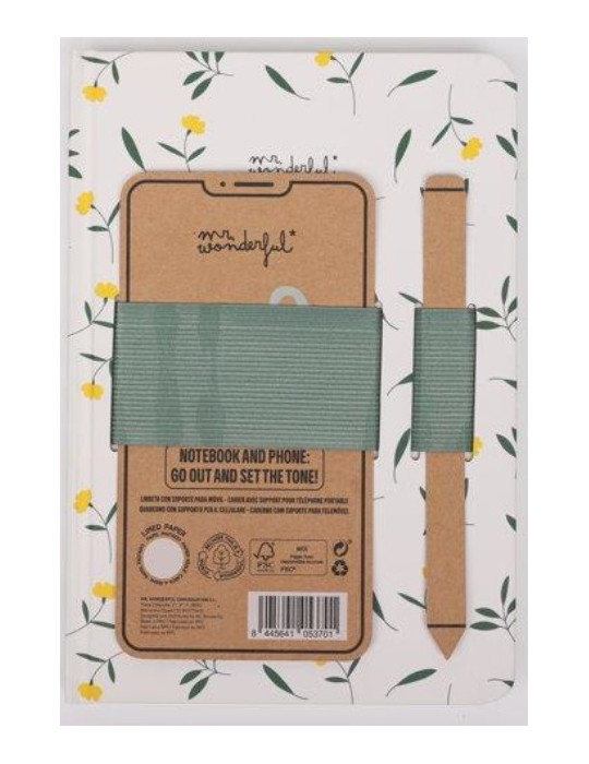 A5 notebook with mobile strap flowers + green elastic band - Ringtones