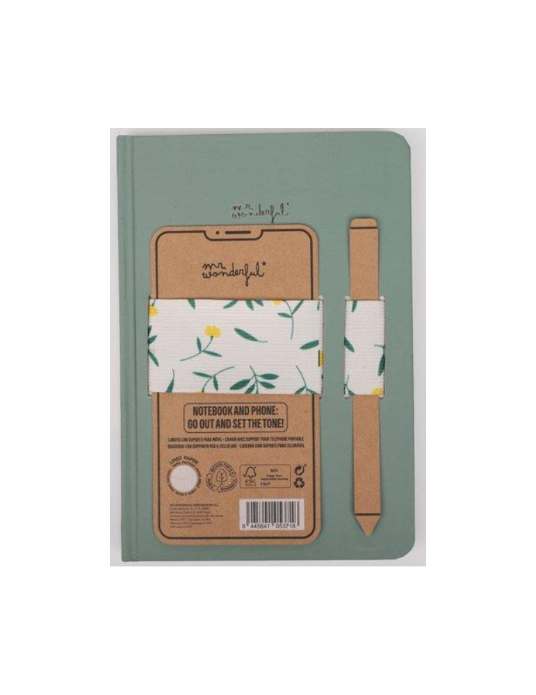 A5 notebook with mobile strap green + flowers elastic band - Ringtones