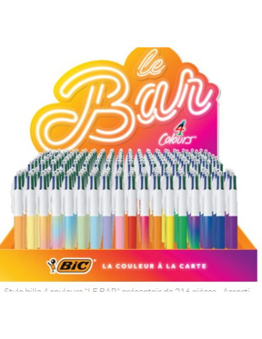 Stylo bille 4 couleurs "LE BAR" présentoir de 216 pièces - Assorti