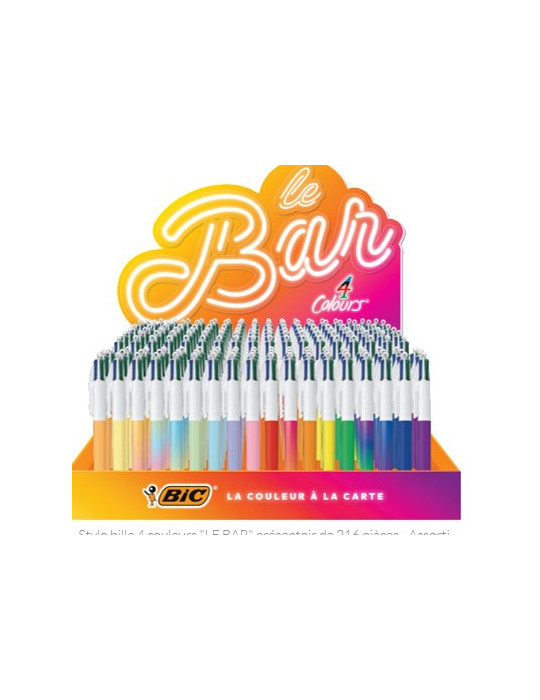 Stylo bille 4 couleurs "LE BAR" présentoir de 216 pièces - Assorti