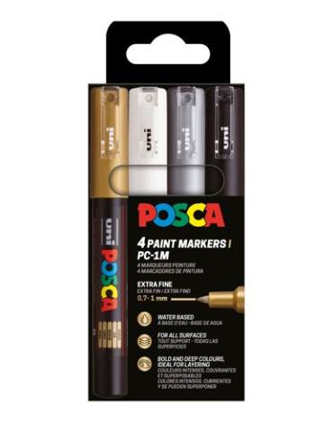 Set de 4 marqueurs pointe conique extra-fine Or - Argent - Blanc - Noi