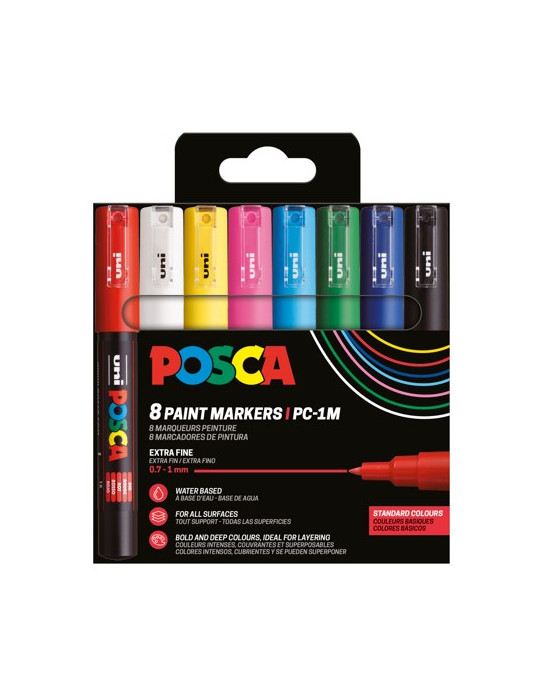 Set de 8 marqueurs pointe conique extra-fine - Couleurs basiques Blanc