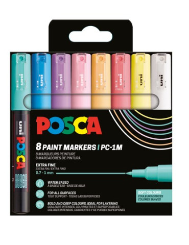 Set de 8 marqueurs pointe conique extra fine - Couleurs Douces Blanc -