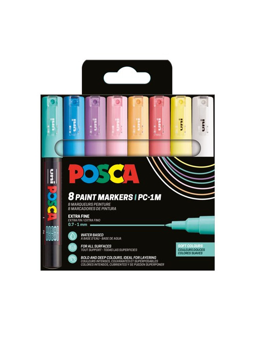 Set de 8 marqueurs pointe conique extra fine - Couleurs Douces Blanc -