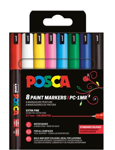 Set de 8 marqueurs pointe calibrée extra-fine - Couleurs basiques Blan