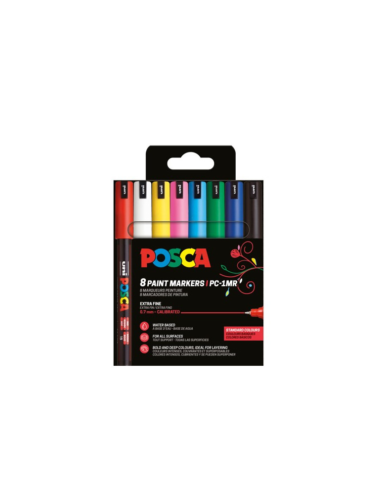 Set de 8 marqueurs pointe calibrée extra-fine - Couleurs basiques Blan