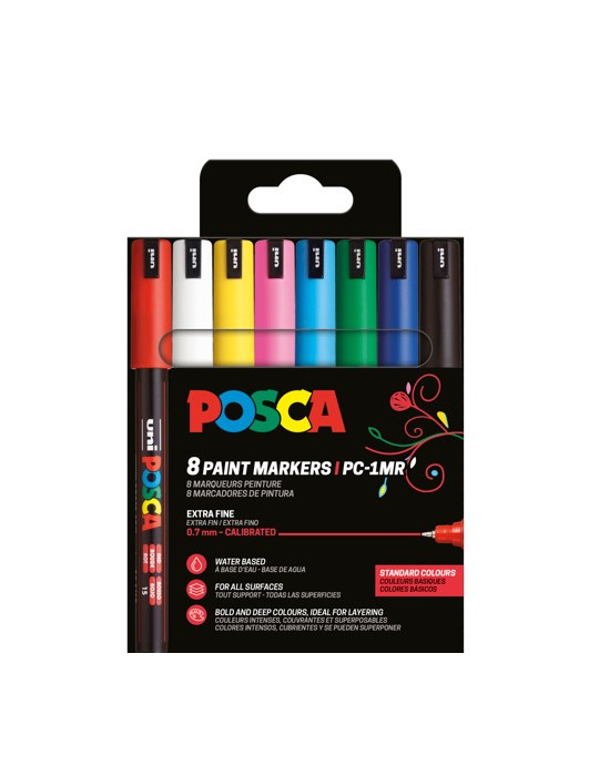 Set de 8 marqueurs pointe calibrée extra-fine - Couleurs basiques Blan