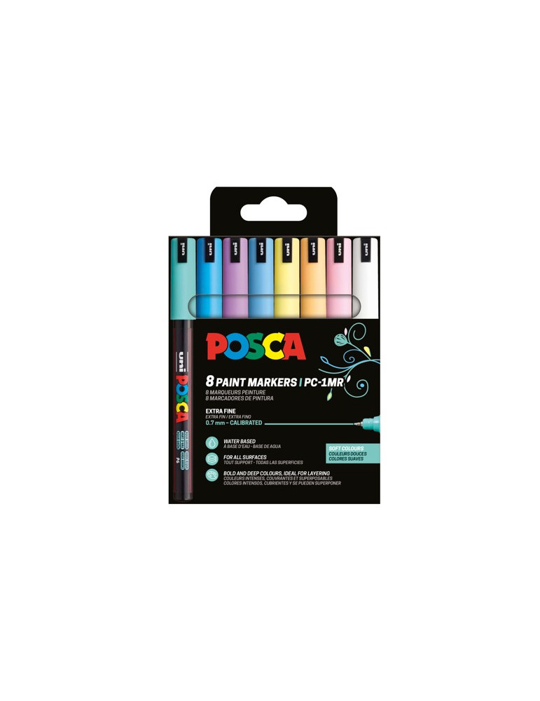 Set de 8 marqueurs pointe calibrée extra-fine Blanc - Bleu clair - Jau