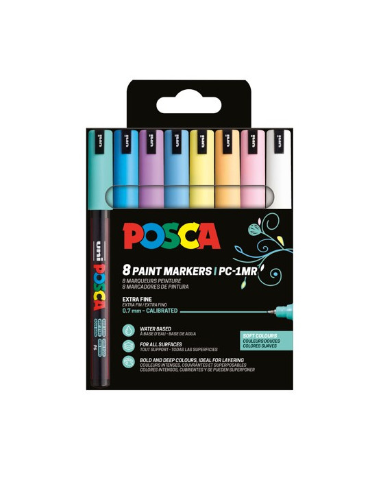 Set de 8 marqueurs pointe calibrée extra-fine Blanc - Bleu clair - Jau