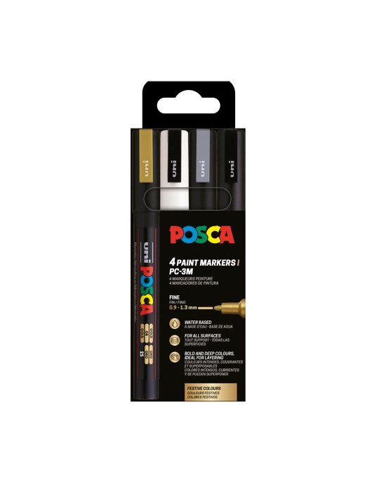 Set de 4 marqueurs pointe conique fine Or - Argent - Blanc - Noir