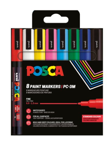 Set de 8 marqueurs pointe conique fine - Couleurs basiques Blanc - Noi