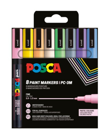 Set de 8 marqueurs pointe conique fine - Couleurs pastel Beige - Jaune