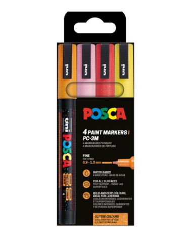 Set de 4 marqueurs pointe conique fine en plastique Jaune Pailleté - R