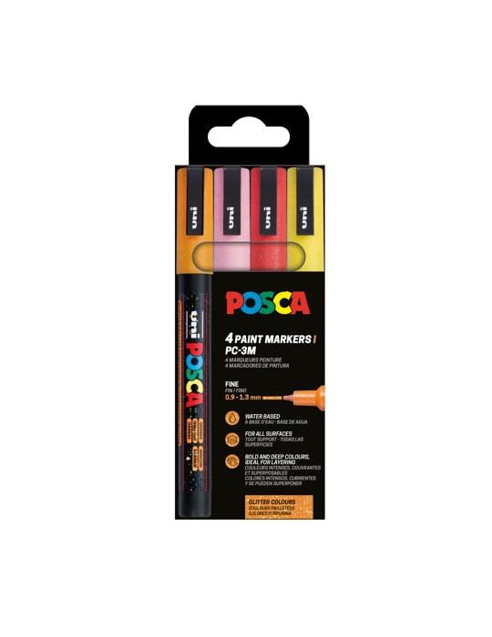 Set de 4 marqueurs pointe conique fine en plastique Jaune Pailleté - R