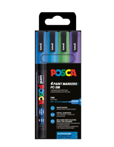 Set de 4 marqueurs pointe conique fine en plastique Bleu Clair Paillet