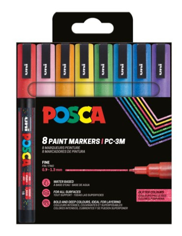 Set de 8 marqueurs pointe conique fine en plastique Jaune Pailleté - R