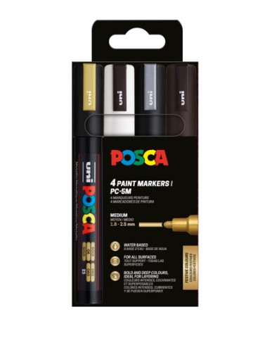 Set de 4 marqueurs pointe conique moyenne Or - Argent - Blanc - Noir