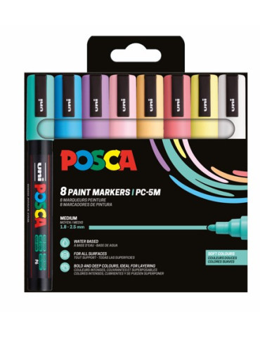 Set de 8 marqueurs pointe conique moyenne - Couleurs Douces Blanc - Bl