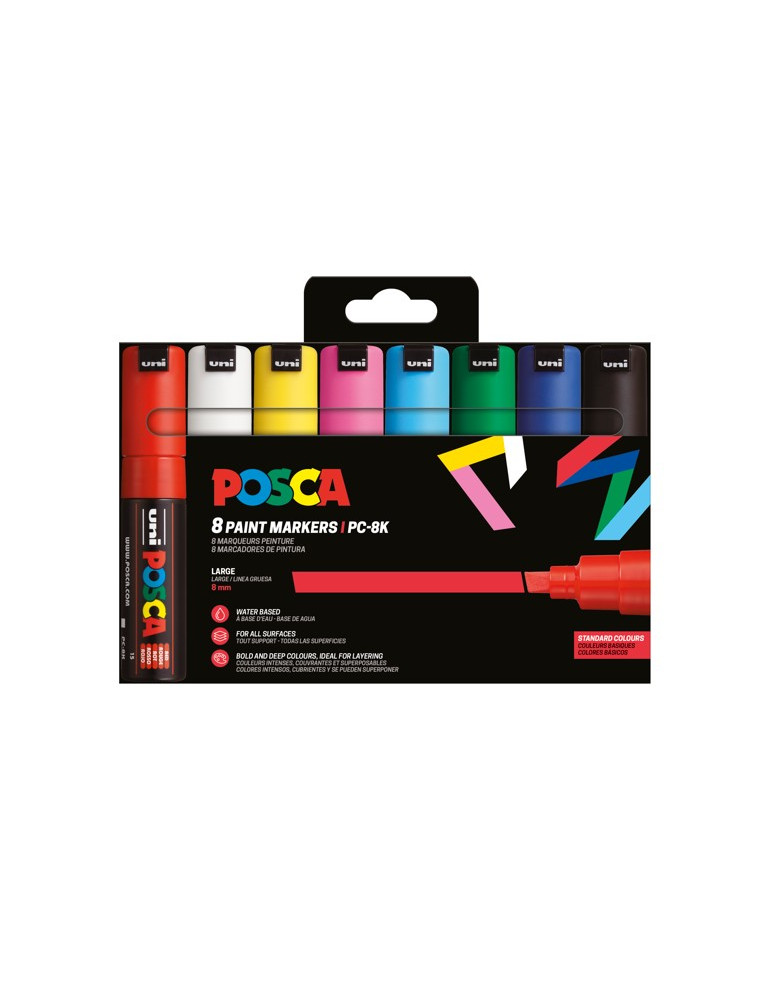 Set de 8 marqueurs pointe large biseautée - Couleurs basiquesBlanc - N