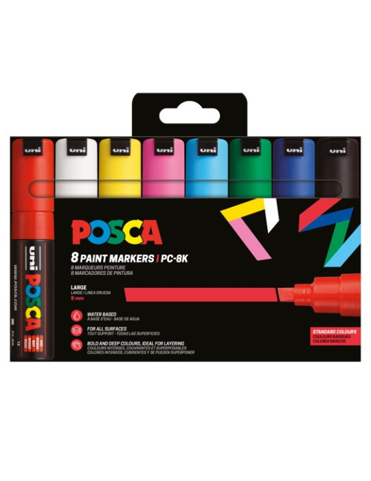 Set de 8 marqueurs pointe large biseautée - Couleurs basiquesBlanc - N