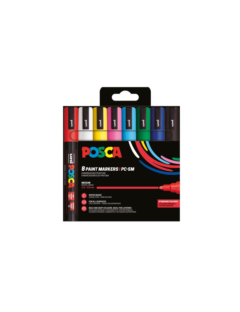 Set de 8 marqueurs pointe conique moyenne - Couleurs basiques Blanc -