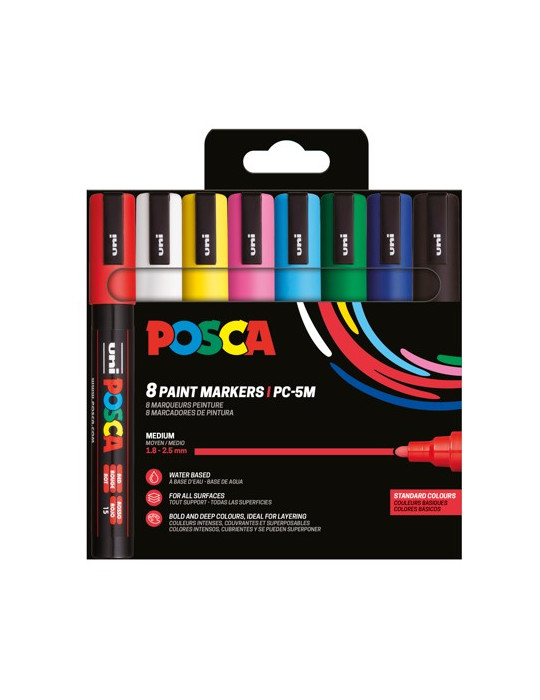 Set de 8 marqueurs pointe conique moyenne - Couleurs basiques Blanc -