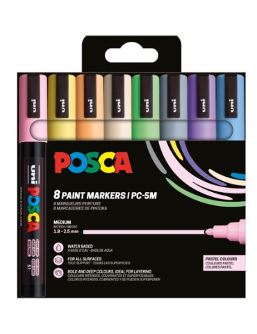 Set de 8 marqueurs pointe conique moyenne - Couleurs pastel Beige - Ja