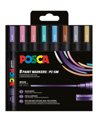 Set de 8 marqueurs pointe conique moyenne - Couleurs métallisées Or -