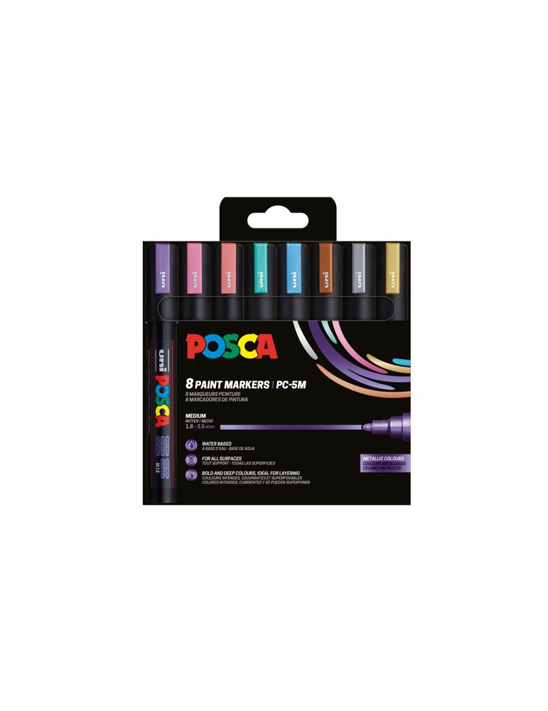 Set de 8 marqueurs pointe conique moyenne - Couleurs métallisées Or -