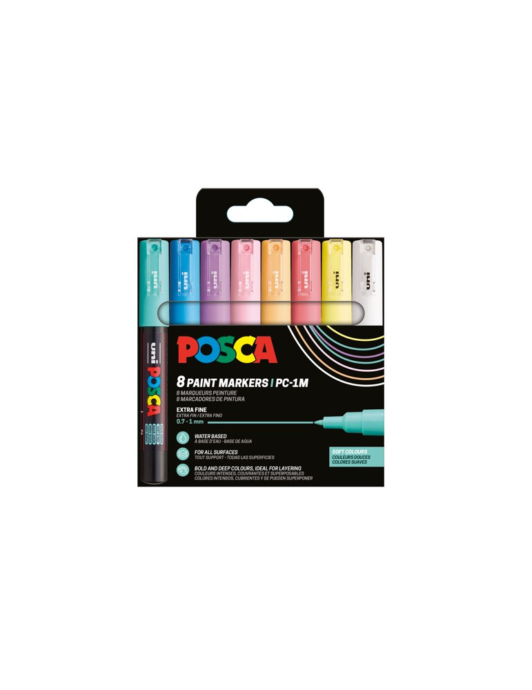 Set de 8 marqueurs pointe conique extra fine - Couleurs Douces Blanc -