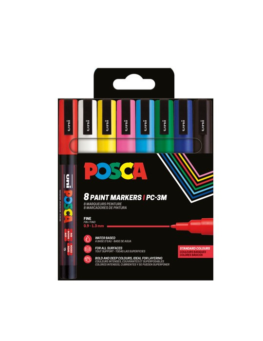 Set de 8 marqueurs pointe conique fine - Couleurs basiques Blanc - Noi