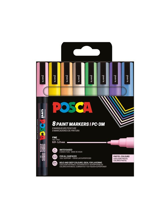 Set de 8 marqueurs pointe conique fine - Couleurs pastel Beige - Jaune