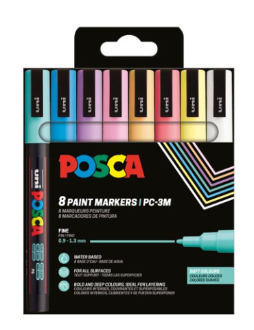 Set de 8 marqueurs pointe conique fine - Couleurs Douces Blanc - Bleu 2