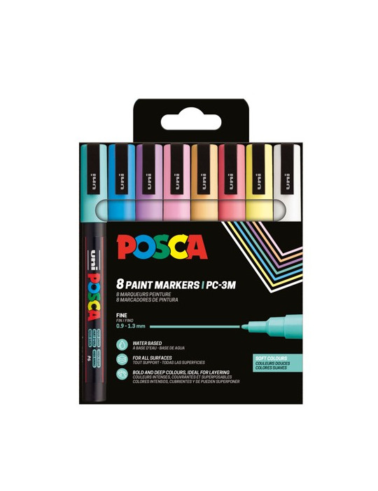 Set de 8 marqueurs pointe conique fine - Couleurs Douces Blanc - Bleu