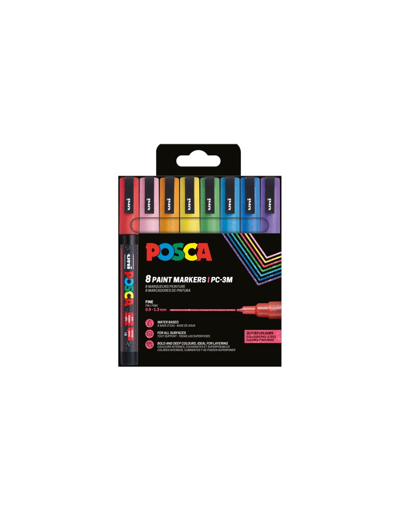 Set de 8 marqueurs pointe conique fine en plastique Jaune Pailleté - R