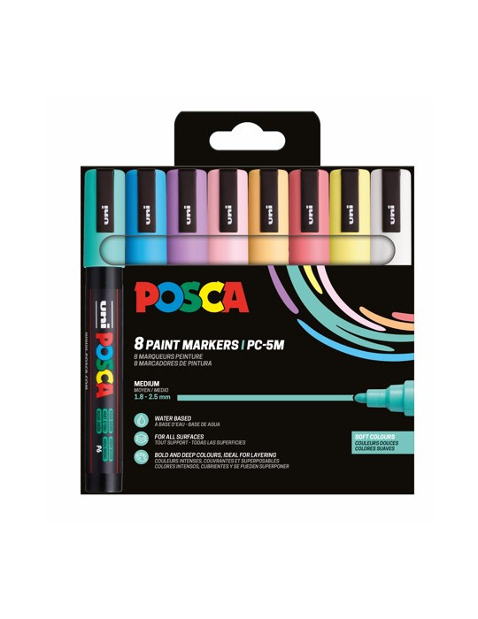 Set de 8 marqueurs pointe conique moyenne - Couleurs Douces Blanc - Bl