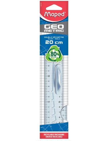 Double-décimètre - GEOMETRIC, en plastique 80% recyclé et pochette pap