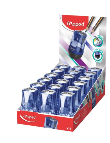 Taille-crayons TONIC METAL, 2 usages, coloris bleu, en présentoir