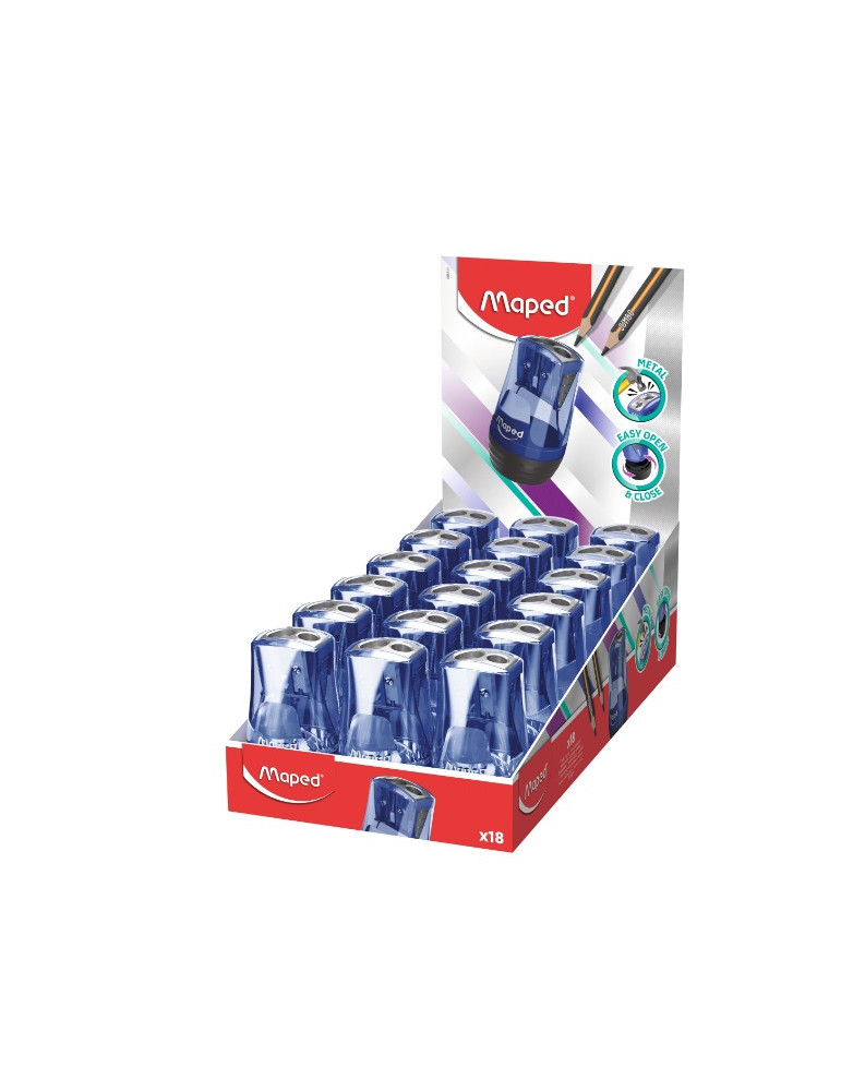 Taille-crayons TONIC METAL, 2 usages, coloris bleu, en présentoir