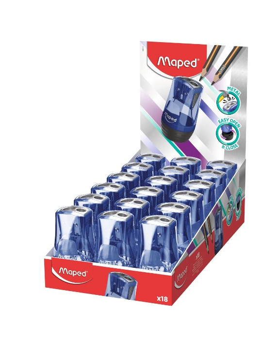 Taille-crayons TONIC METAL, 2 usages, coloris bleu, en présentoir