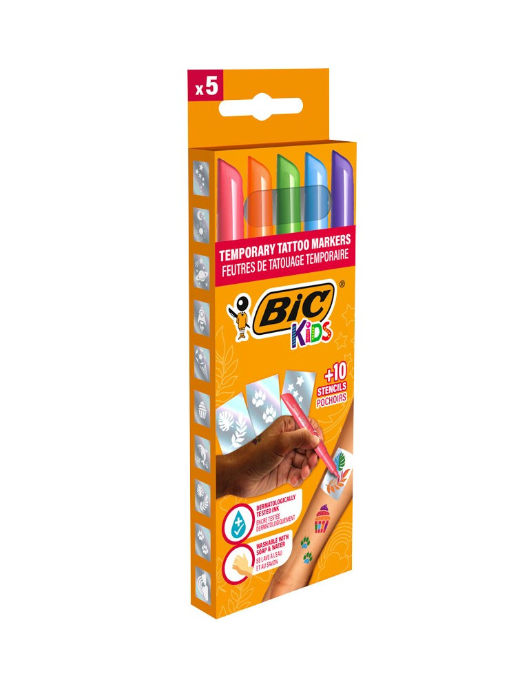 BIC® Kids Tattoo markers étui 5 + 10 pochoirs