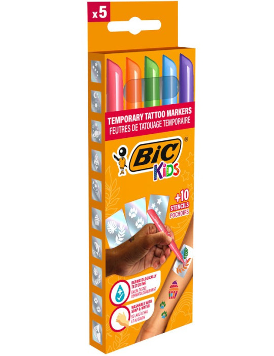 BIC® Kids Tattoo markers étui 5 + 10 pochoirs