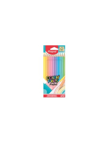 12 crayons de couleur PASTEL COLOR'PEPS en pochette carton, en bois ce