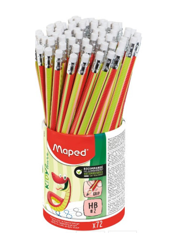 GRAPHITE PENCIL EXTRUDED HB ERASER KIDY LEARN POT X72