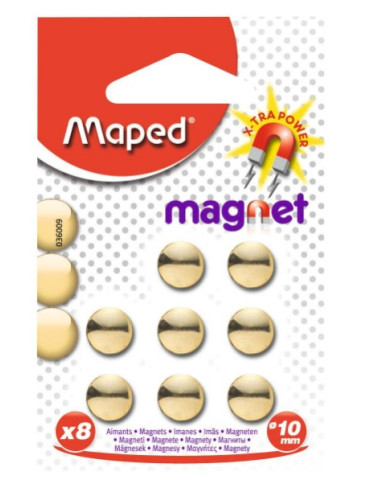 MAGNETEN 10 mm  - goud metallic - op blisterkaart x 8