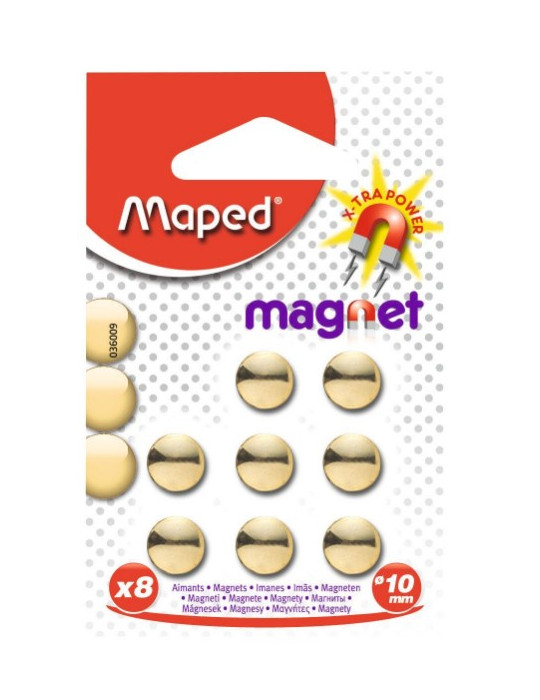 MAGNETEN 10 mm  - goud metallic - op blisterkaart x 8